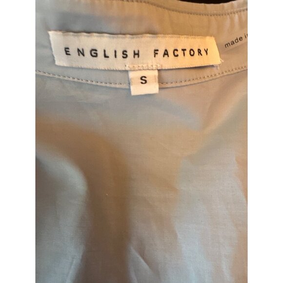 English Factory Blue Button Up Shirt Pearl-Accented Floral Buttons Long Sleeve - Picture 2 of 6